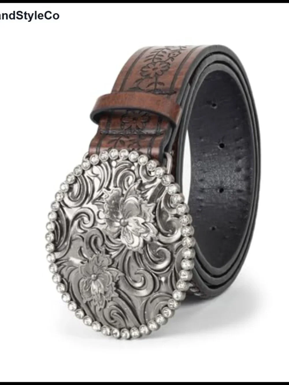 Women's Western Belt Rhinestone Cowgirl Belt with Flower Buckle PU Leather